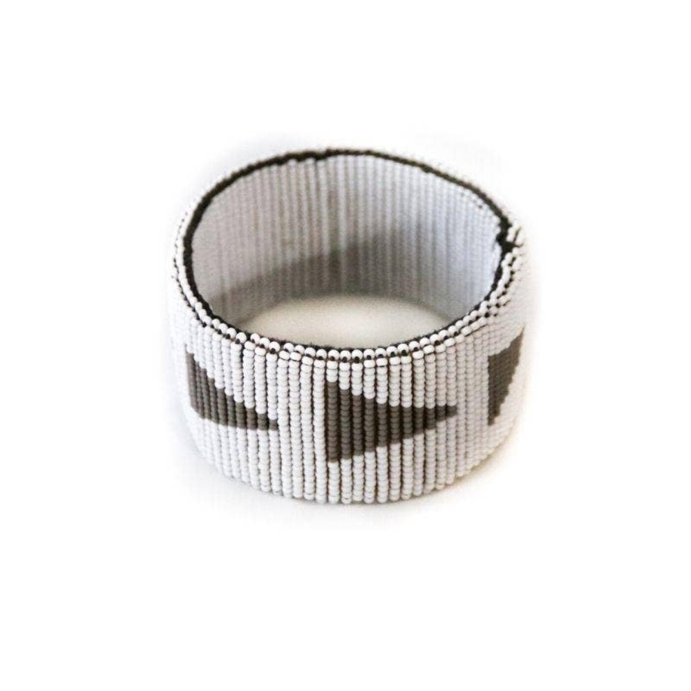 White and Grey Beaded wide bangle bracelet